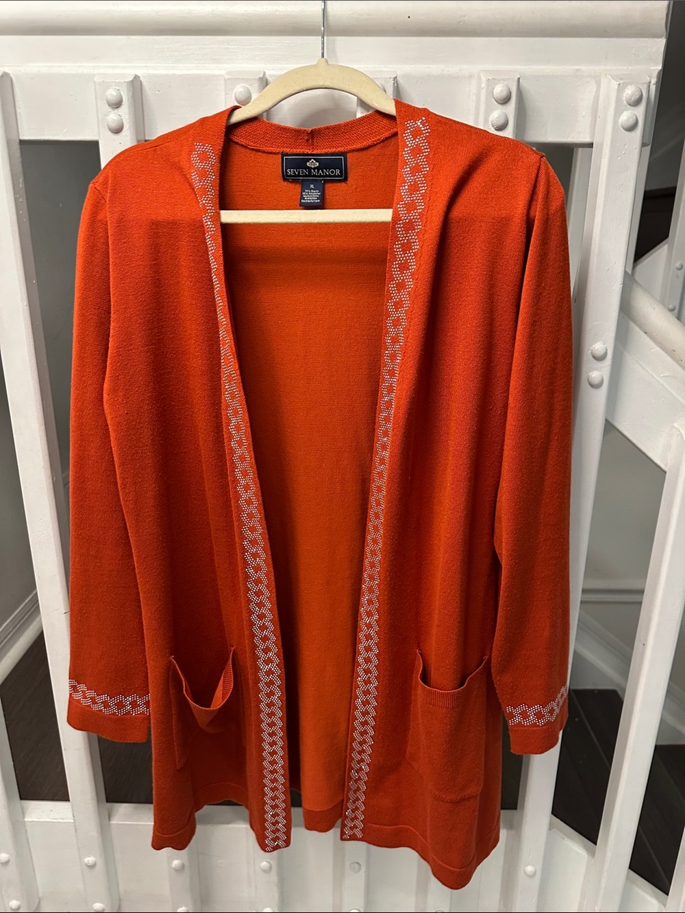Orange Open-Front Cardigan with Trim